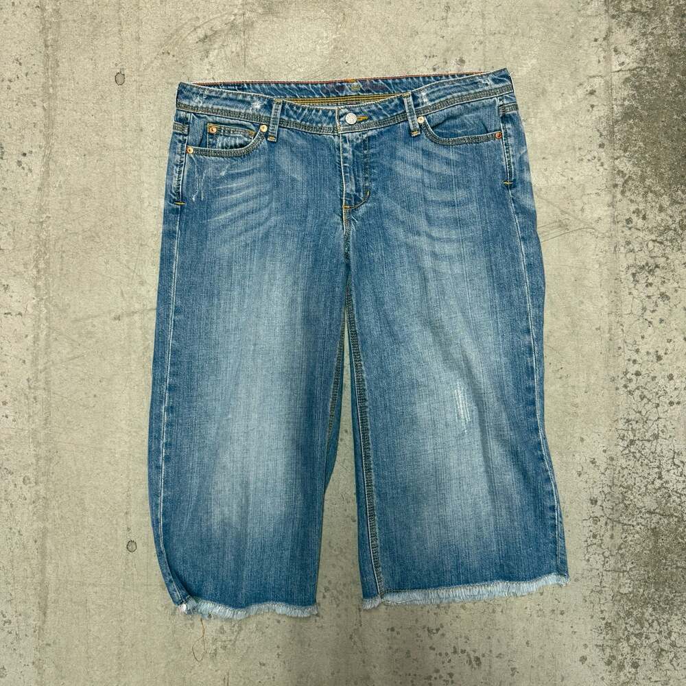 Miss Bisou Women's Raw Hem Denim Cropped Wide Leg Jeans Size 31